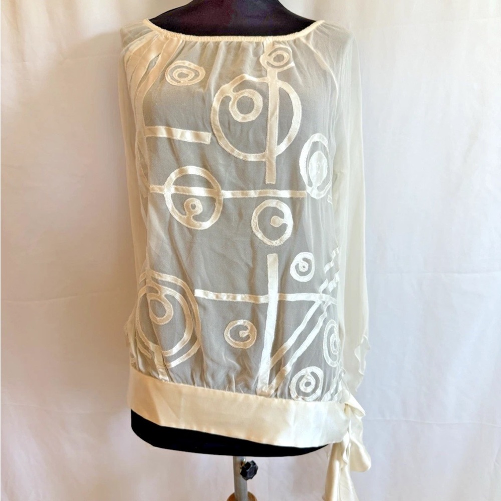 Ebene By Patrick Assuline White Sheer Geometric Top - Size Small NWT